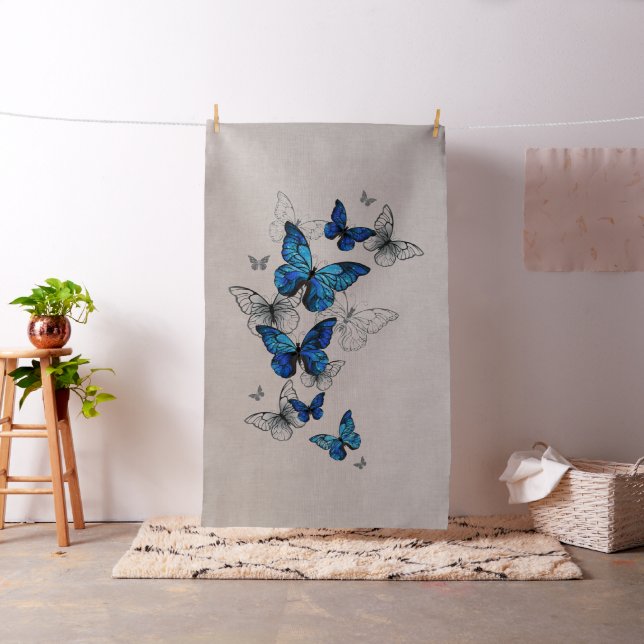 Blåflygande fjärilar Morpho Tyg (In Situ)