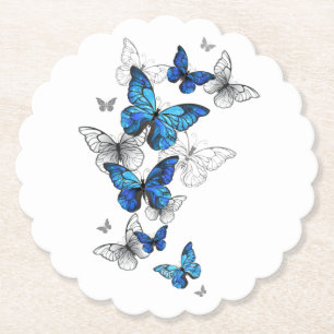 Blåflygande fjärilar Morpho Underlägg Papper