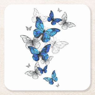 Blåflygande fjärilar Morpho Underlägg Papper Kvadrat