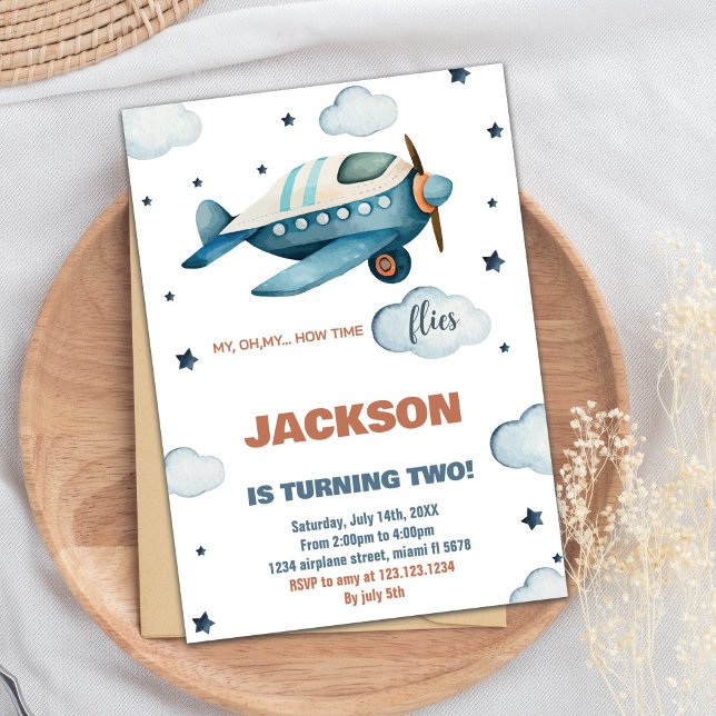 Blåflygets födelsedagsinbjudningar inbjudningar (Blue Airplane Birthday Invitations)