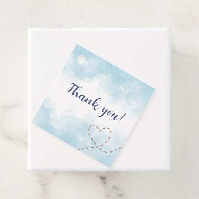 Blåflygplansbjörn - babyskor gåvor etiketter (På plats)