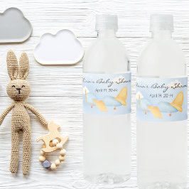Blåflygplansmoln Guld, Cute Boy Shower Vattenflaskor Etikett