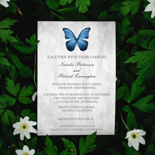 Blåflygsbröllop - inbjudan (Blue Butterfly Wedding Invitation)