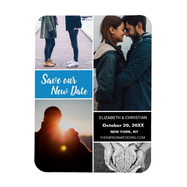 Blåförändringsdatum Spara vår nya datumfoto Bröllo Magnet (Vertikal)