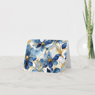 Blåformatmall med Guld-dekortecken för Blommigt Tack Kort