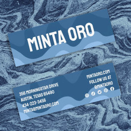 Blåformshandlade Vågigt Rand med Social-ikoner Mini Visitkort