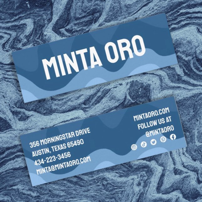 Blåformshandlade Vågigt Rand med Social-ikoner Mini Visitkort (Skapare uppladdad)