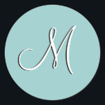 Blåförsegling av monogram M-bröllop Runt Klistermärke<br><div class="desc">Monogram "M"-märke. Anpassade</div>