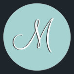 Blåförsegling av monogram M-bröllop Runt Klistermärke<br><div class="desc">Monogram "M"-märke. Anpassade</div>