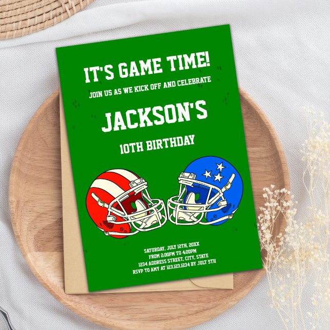 Blåfotbollsinbjudningar för grönt inbjudningar (Green Blue Football Birthday Invitations)