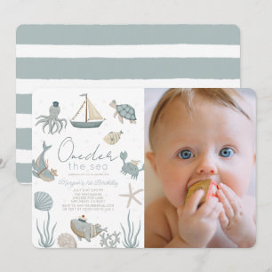 Blåfoto 1:a födelsedag inbjudningar