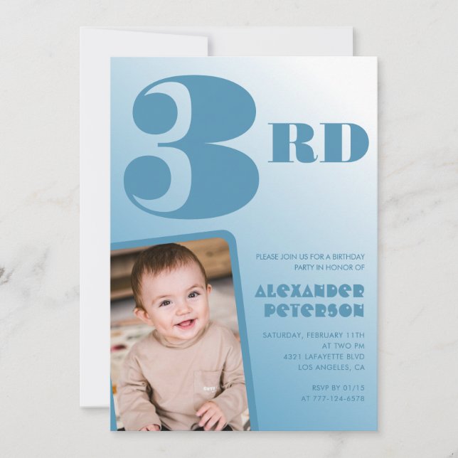 Blåfoto, 3:e födelsedag inbjudningar (Framsida)