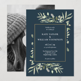 Blåfoto Bröllop i Botaniska grönfisken Inbjudningar