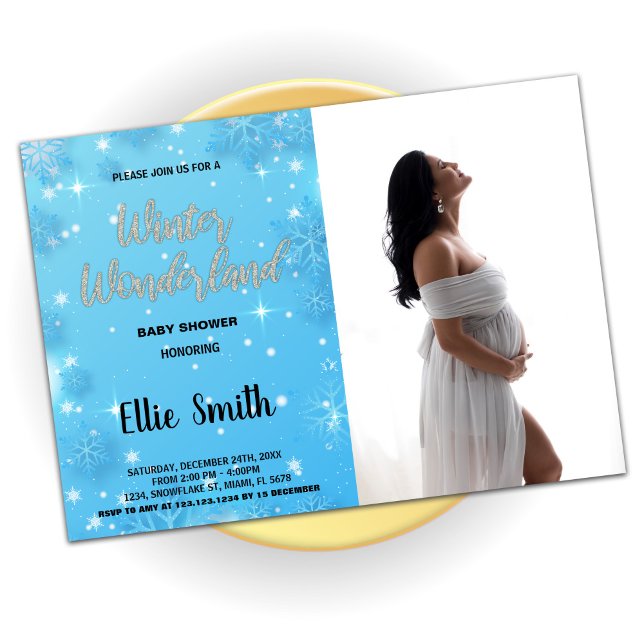Blåfoto för inbjudningar till Vinterbabyskor (Winter Baby Shower Invitations Blue Photo)