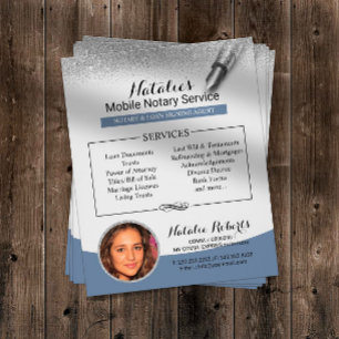 Blåfoto för Mobile Notary Service Silver Glitter Flygblad