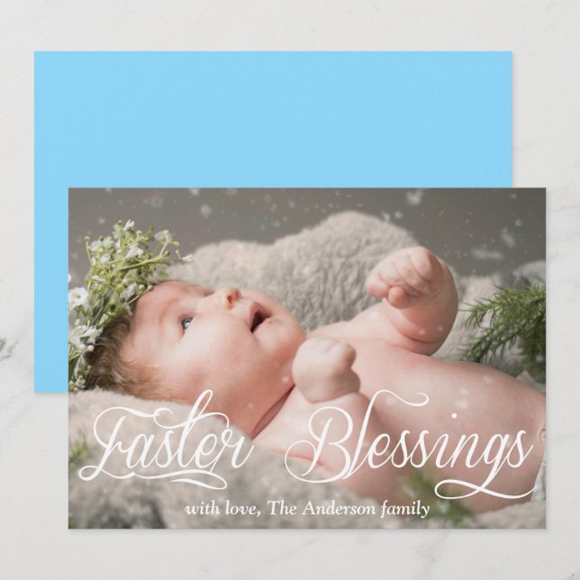 Blåfoto för Påsk Blessings-familjen Baby Julkort (Fram/baksida)