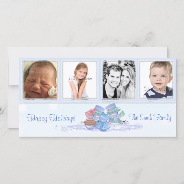 Blåfoto för snögubbar julkort (Framsida)