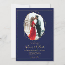 Blåfoto för terrariumflottan i chic guld bröllop inbjudningar