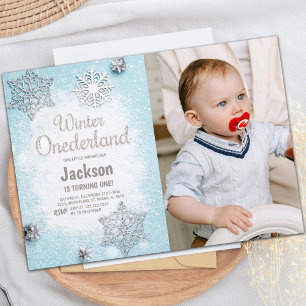 Blåfoto Glitter Winter ONEderland-inbjudningar Inbjudningar