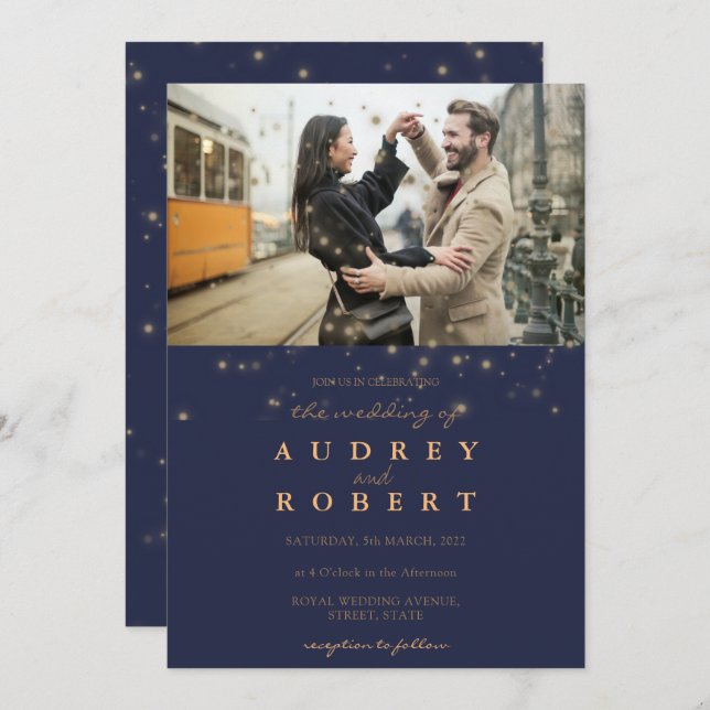 Blåfoto i chic vid Glitter Inbjudningar (Fram/baksida)