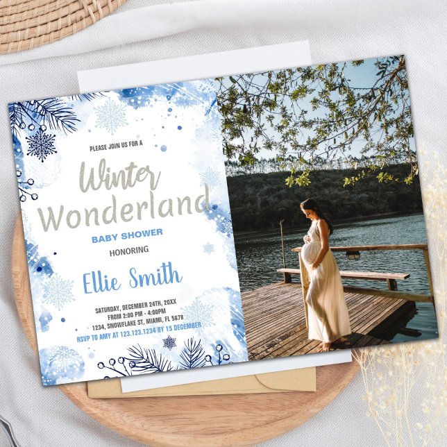 Blåfoto med Winter Baby Shower Blue Glitter Inbjudningar (Winter Baby Shower Invitations Blue Glitter Photo)
