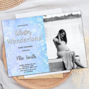 Blåfoto med Winter Baby Shower Blue Silver w Photo Inbjudningar