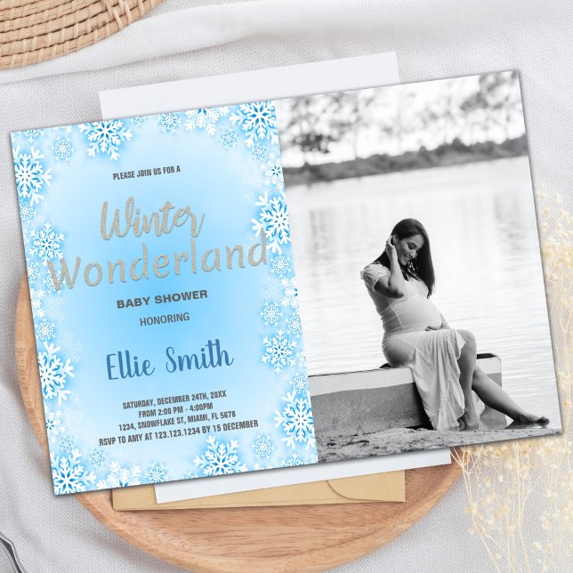 Blåfoto med Winter Baby Shower Blue Snö Inbjudningar (Winter Baby Shower Invitations Blue Snow Photo)