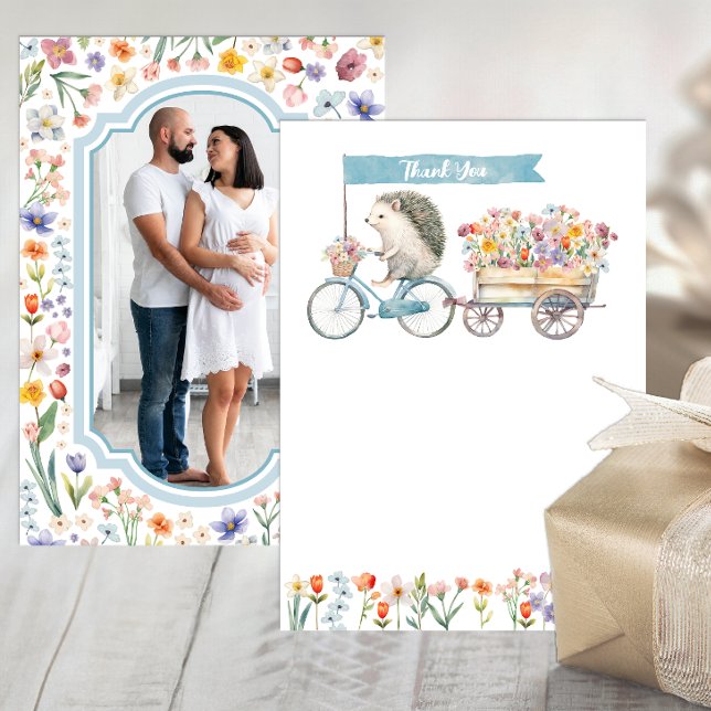 Blåfoto - tackkort - Hedgehog Baby Shower Tack Kort (Photo Baby Shower Thank You Card)
