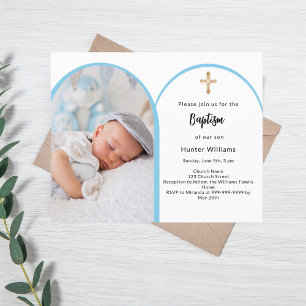 Blåfotoarkech-pojken kor Baptism - inbjudan