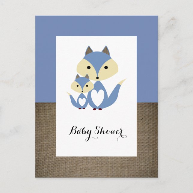 Blåfox Burlap Baby Shower-inbjudan Inbjudan Vykort (Framsida)