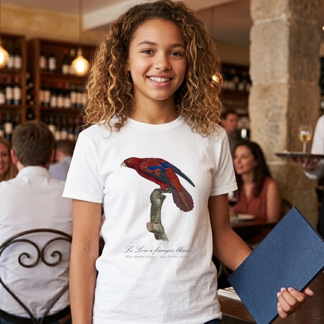 Blåfransad Lori  T Shirt (Long-Tailed Red Lory, Trichoglossus borneus. Girl Basic White T-Shirt)