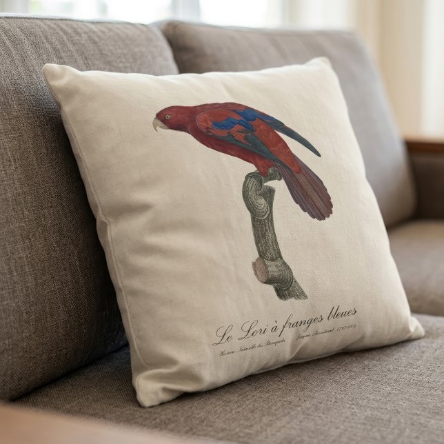 Blåfransad lorikit  kudde (Long-Tailed Red Lory, Trichoglossus borneus. Throw Pillow)
