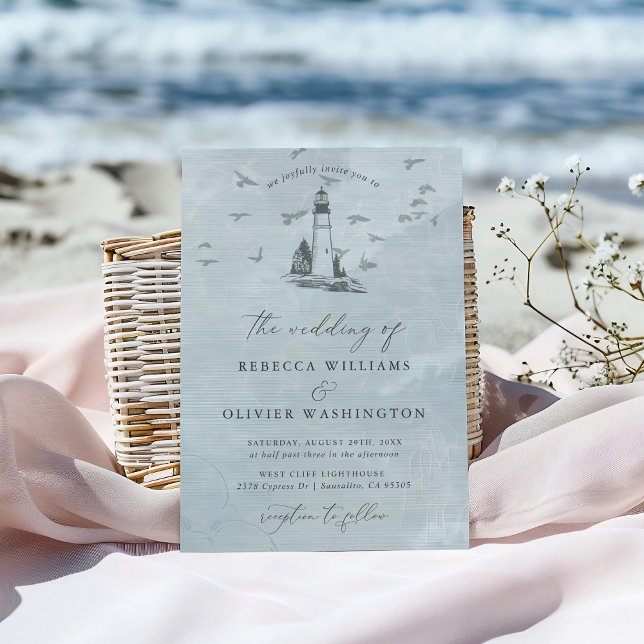 Blåfyr och Fiskmås Nautical Beach Wedding Inbjudningar (Skapare uppladdad)