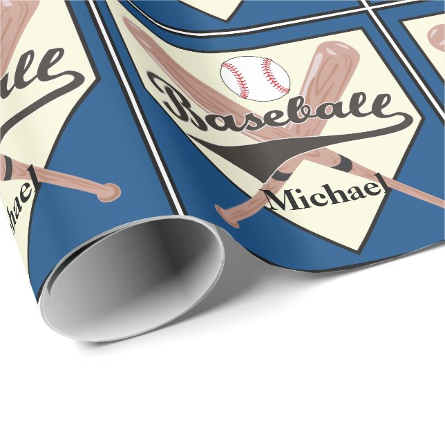 Blågåva från Baseball Fladdermus och Boll Personli Presentpapper (Rullad Hörn)