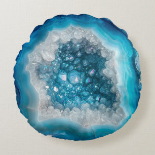 Blågeode Sten Mineral Agate Crystal Modern Rund Kudde
