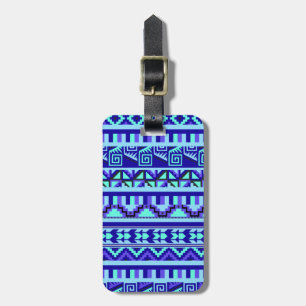 Blågeometrisk Abstrakt Aztec Tribal Print Mönster Bagagebricka