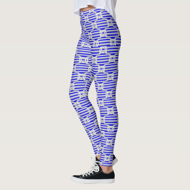 Blågeometrisk kedja Mönster Leggings (Vänster)