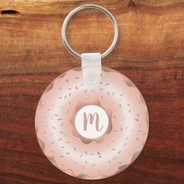 Blåglam för påskriften Monogram doughnut rosa ros  Nyckelring (Framsida)