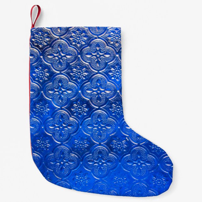 Blåglas med mönster, glas, abstrakt.  liten julstrumpa (Framsidan)
