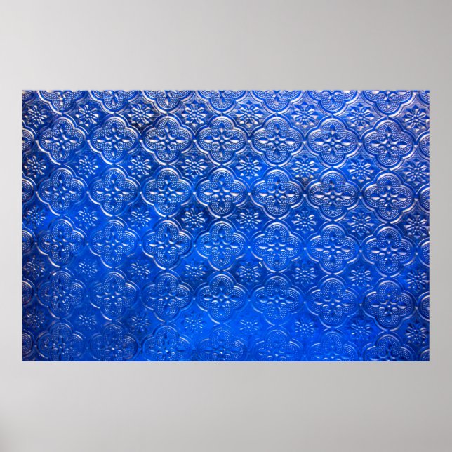 Blåglas med mönster, glas, abstrakt. poster (Framsidan)