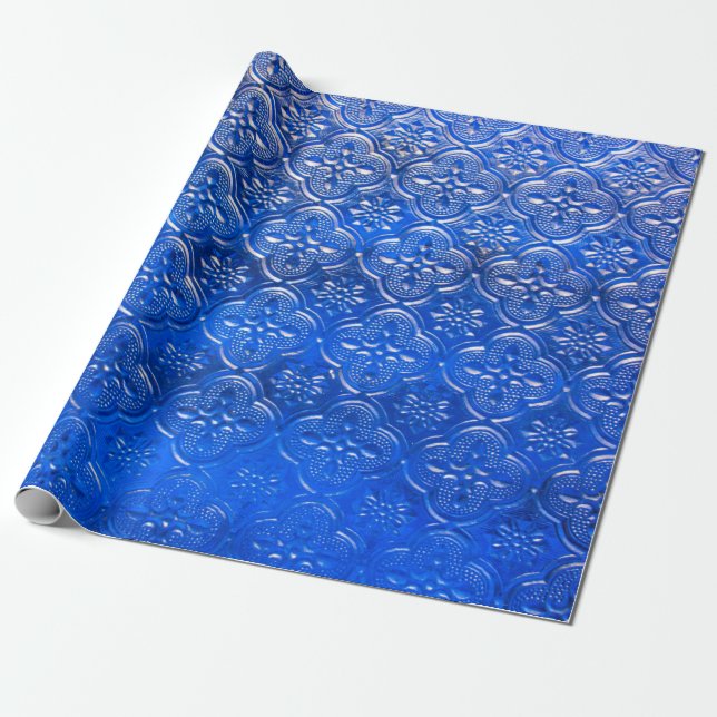 Blåglas med mönster, glas, abstrakt.  presentpapper (Utrullad)