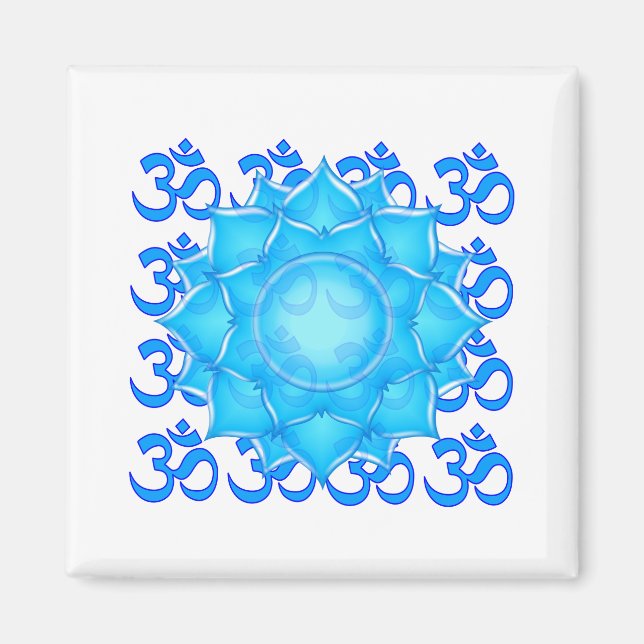 Blåglaset Lotus Flower Teckning with Om Mönster Magnet (Framsidan)