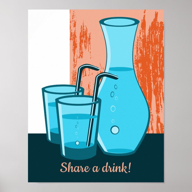 Blåglasögon, Straw & Carafe  en drink! Poster (Framsidan)