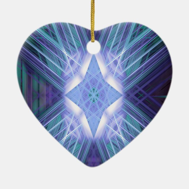 Blåglödande stjärna mönster julgransprydnad keramik (Baksidan)