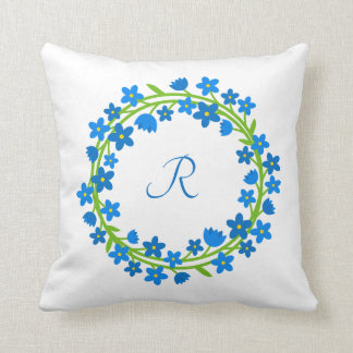 Blåglöm - mig- ingen blommigt andedräkt med monog Kudde