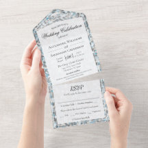 Blågrå abstrakt sten allt-i-ett bröllopsinbjudan