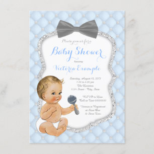 Blågrå flugboy Baby Shower Inbjudningar