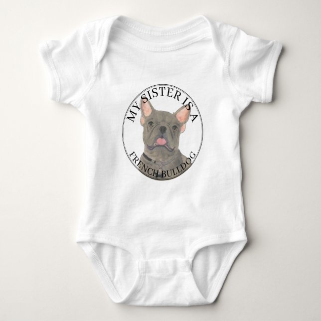 Blågrå fransk bulldogg storesyster t shirt (Framsida)