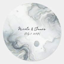 Blågrå & Guld Strandig Akvarell Strandbröllop