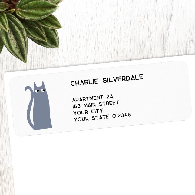 Blågrå Katt Returadress Etikett (Fun blue gray grey kitty cat personalized return address label)